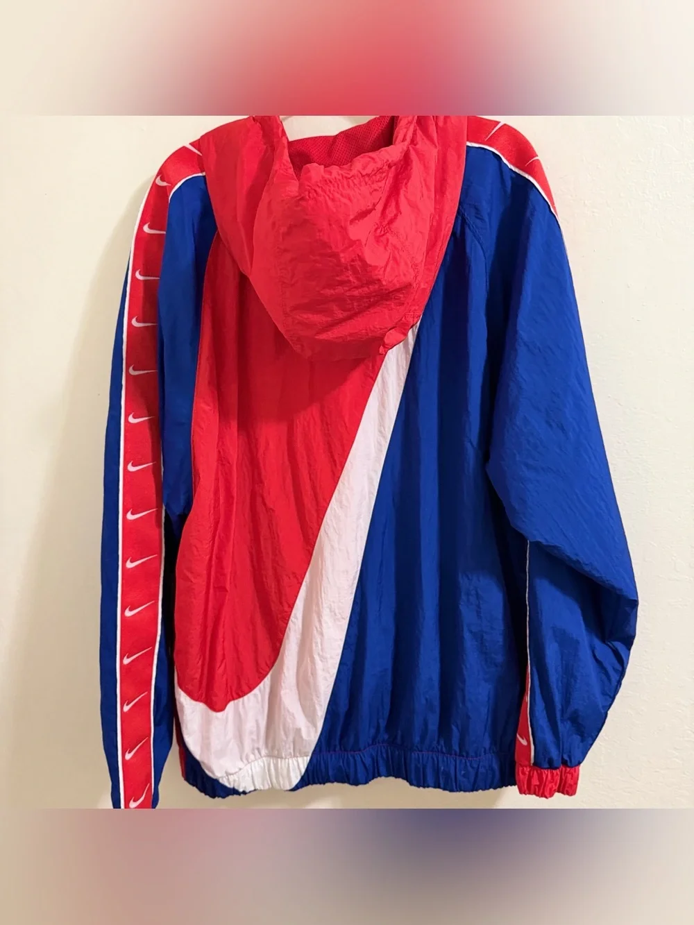 Nike Big Swoosh Anorak Windbreaker Jacket Mens M Colorblock Red Blue VTG Style